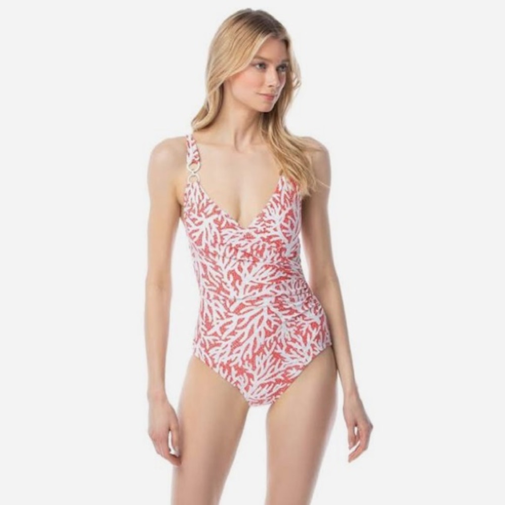 Michael Kors Wrap Front One Piece Coral Mosaic